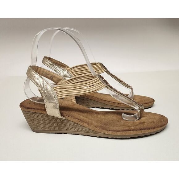 GC Shoes Tori Rhinestone Strap Wedge Sandals, Open Toe Elastic Slingback 8.5 - Picture 5 of 11